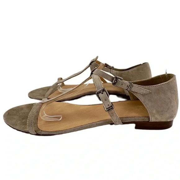 J crew womens sandals size 10 taupe Italian suede t-strap gladiator - Picture 3 of 12